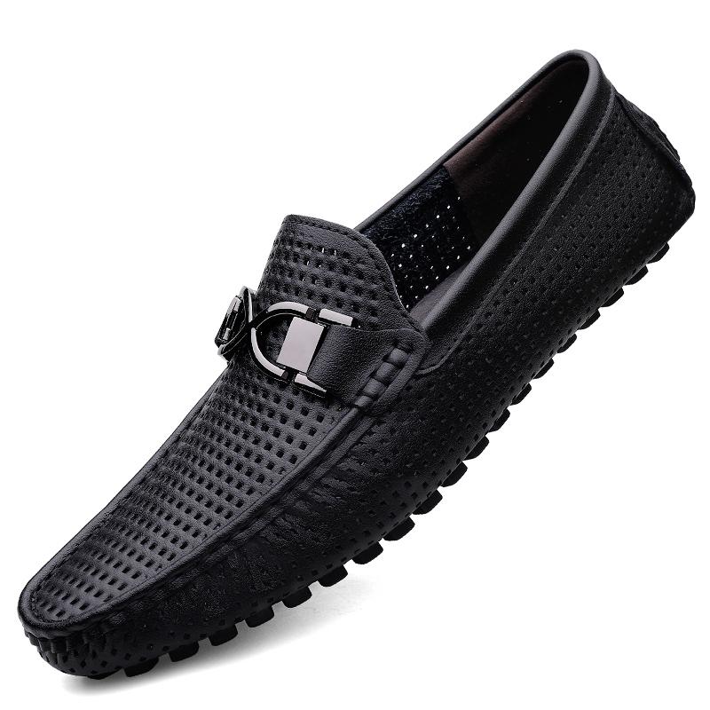 Fashion 2025 Spring Summer Men's Dress Shoes White Loafers Leather Casual Shoes Slip On Moccasin Shoes Fashion Hollow Out Design Shoes