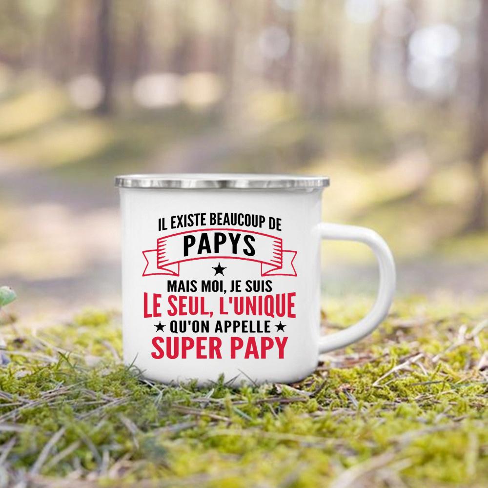 Эмалированная кружка с принтом Super Papy Mamie, креативные кофейные чашки, чашки для напитков, воды, молока, эмалированная кружка, домашняя посуда, подарки для бабушки и дедушки