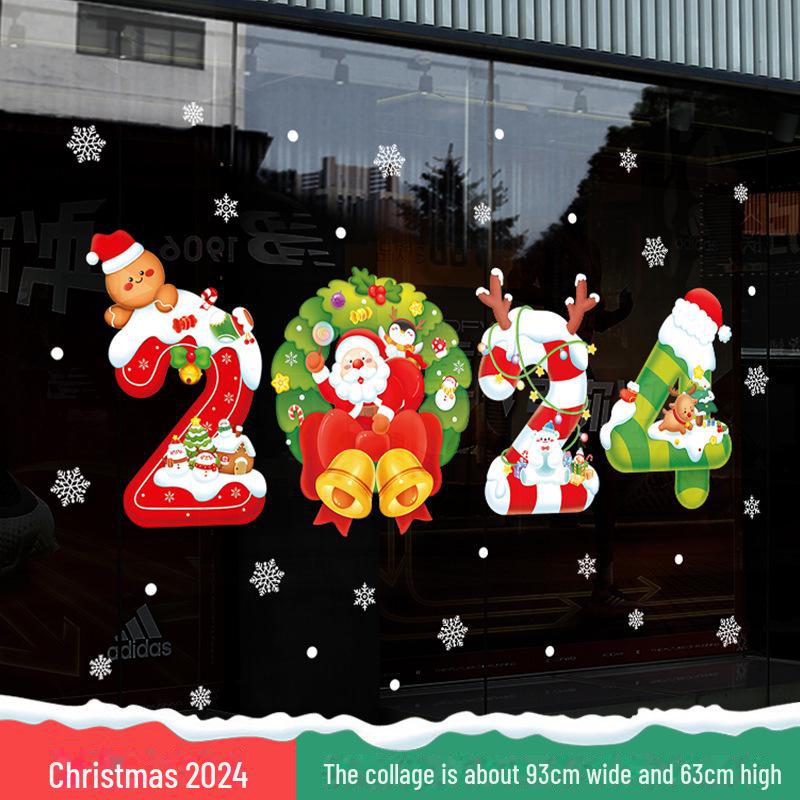 Рождественские настенные наклейки Санта-Клауса для витрин магазинов и торговых центров 2025 года — праздничное украшение для стеклянных окон.