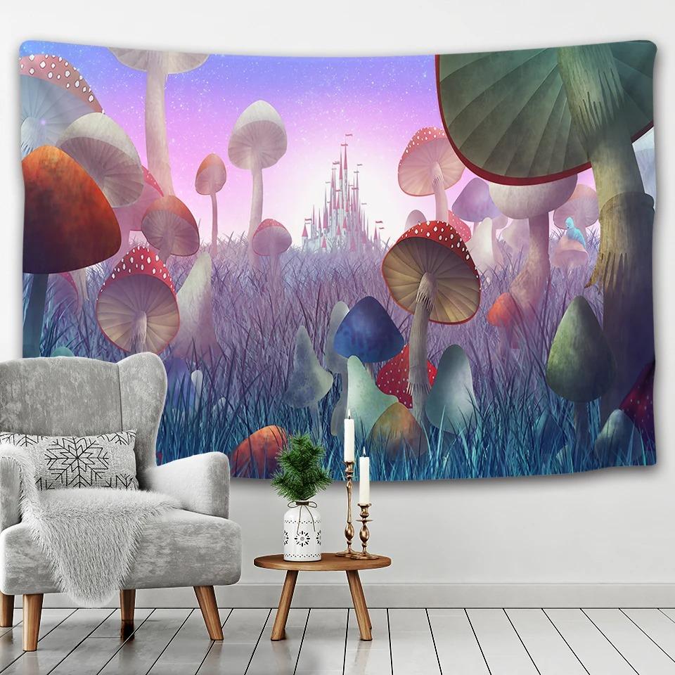 Forest Mushroom Cabin Wall Hanging Home Wall Decoration Tapestry Office Living Room Tapestry