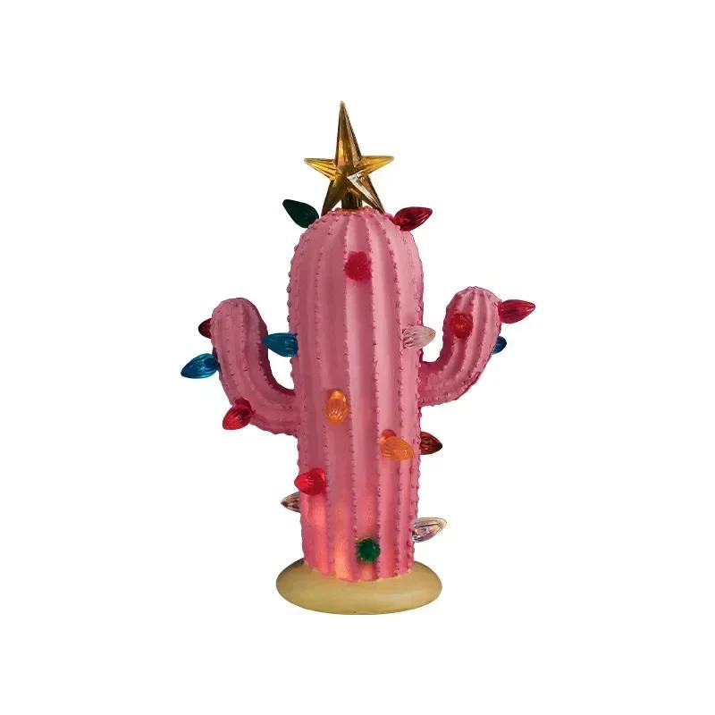 Cactus Resin Decorative Ornaments LED Home Light Design Atmosphere Green Plants Courtyard Desktop Design Atmosphere