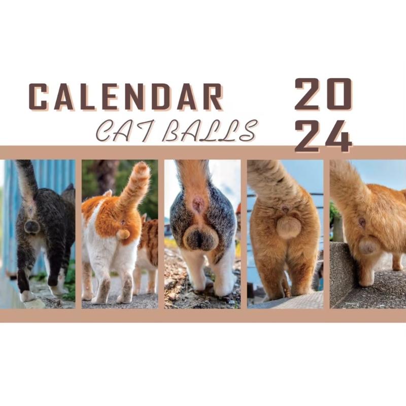 Календарь с милым котом, плотная бумага, ежемесячный настенный календарь с кошками, настенный календарь на 2024 год, забавные кошки для дома, офиса и школы
