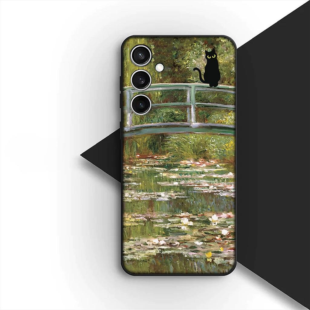 Cover for Samsung Galaxy S24 S25 S23 FE Ultra Plus S7 Edge S25+ S23+ A56 5G Casing Phone Case Claude Monet Waterlily Cat