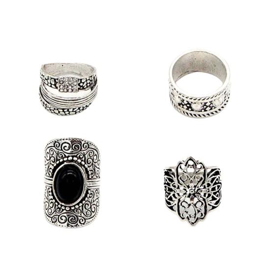 4Pcs/Set Unisex Rings Wide Ethnic Style Hollow Carved Pattern Knuckle Rings Jewelry Accessories