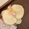 Women Korean Cloth Floral Pearl Hair Clip Sweet Phalaenopsis Flower Hairpin Female Headdress