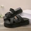 Summer Flat Women's Slippers Gladiator Beach Sandals Slides Cross Belt Platform Solid Colour Heeled Flip Flops Size 36-43