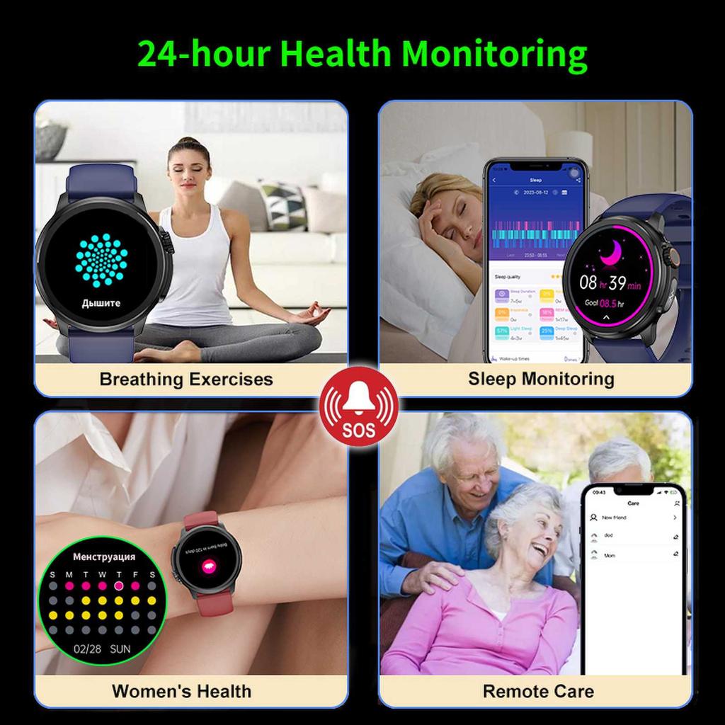 SACOSDING 1,43-дюймовый HD-экран, Bluetooth-вызов, ЭКГ, умные часы для мужчин и женщин, кровяное давление, кислород, частота сердечных сокращений, трекер упражнений, ET481