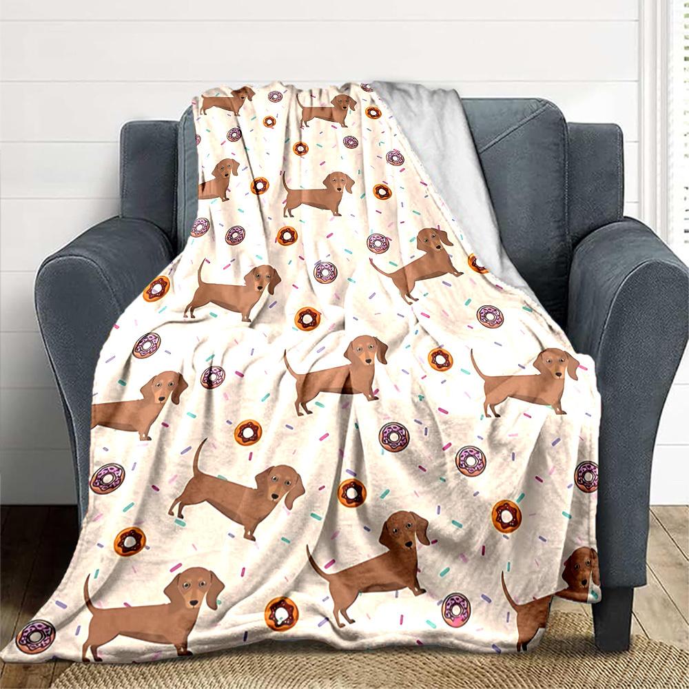 1pc Dachshund Donut Lightweight Flannel Blanket, Comfortable and Warm Blanket, for Office and Camping Sofa Bed109