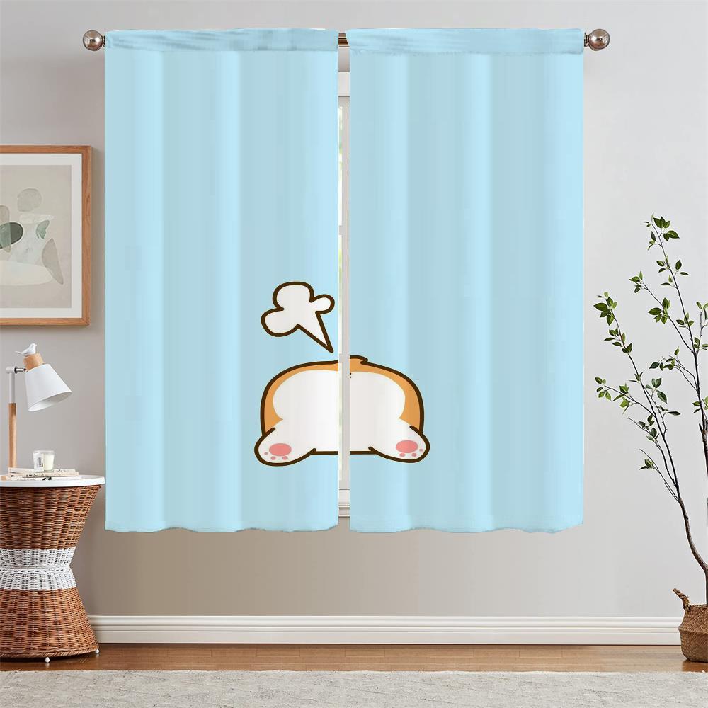 Corgi Butt Tulle In Kitchen Curtains for Living Room Blinds Bedroom Curtains 2 Pieces Fabric Curtain Tiebacks Curls Tentacles