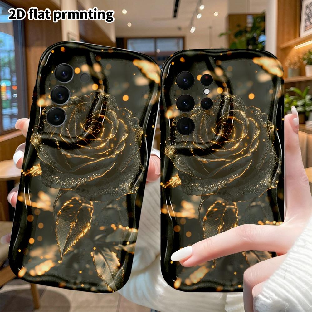 Phone Case: 2D Flat Samsung Galaxy A34 A35 S20 S22 S21 FE Plus Ultra Protective Case, Gilded Black Rose, Christmas and Halloween Holiday Gift