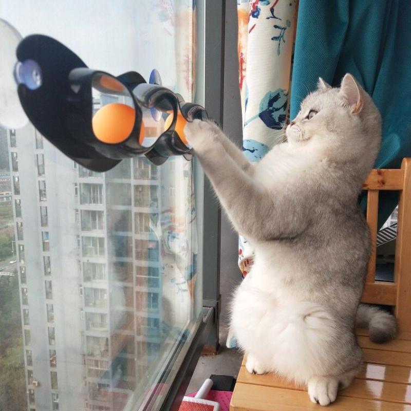 Многофункциональная прозрачная игрушка для кошек на присоске с настенным трекболом и мячом для настольного тенниса