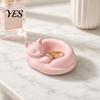 Burr-free Cat Sculpture 3D Printed Curled Sleeping Planter, Multi-Functional Figurine with Bowl-Holding & Ring Tail Decoration Slot, Matte Finish