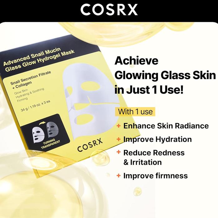 COSRX Улучшенная гидрогелевая маска с муцином улитки Glass Glow 34 г*3 шт.