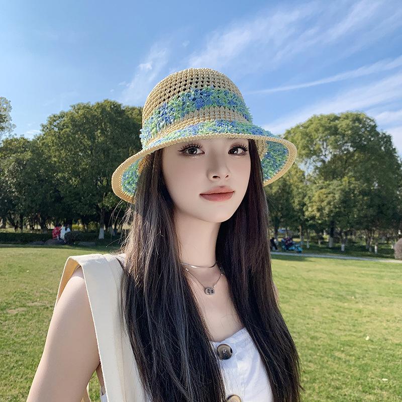 Korean Version of Small Bucket Hat with Big Brim Straw Woven Fisherman Hat In Summer Breathable Sun Protection Seaside Straw Hat