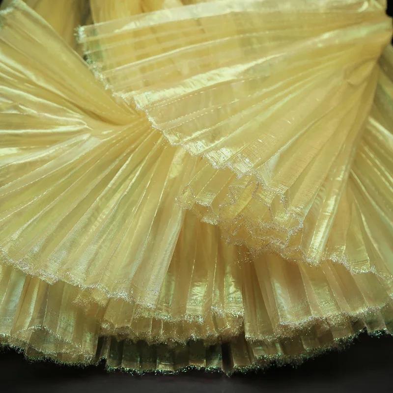 Mermaid Himeji Texture Pleated Fabric Crepe By The Meter for Clothes Stage Decoration Sewing Designer Cloth Glossy White Blue