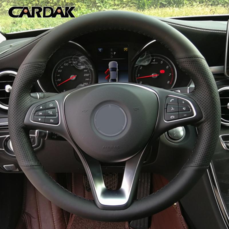 CARDAK Black Artificial Leather Steering Wheel Cover for Mercedes Benz W176 W246 W205 C117 C218 W447 Steering Wheel Trim Cover