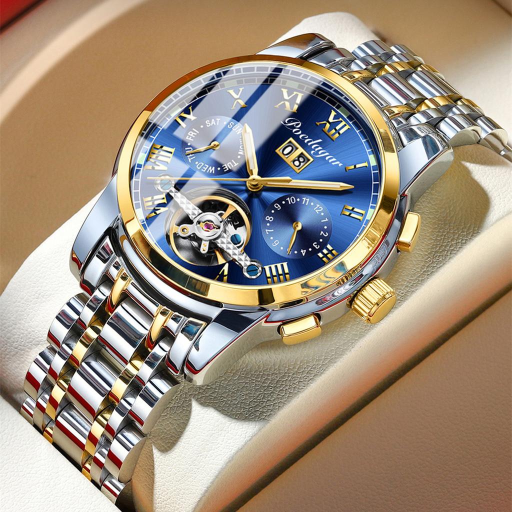 POEDAGAR Новые роскошные мужские часы ТОП-бренда с коробкой, автоматические водонепроницаемые полые многофункциональные светящиеся мужские механические часы