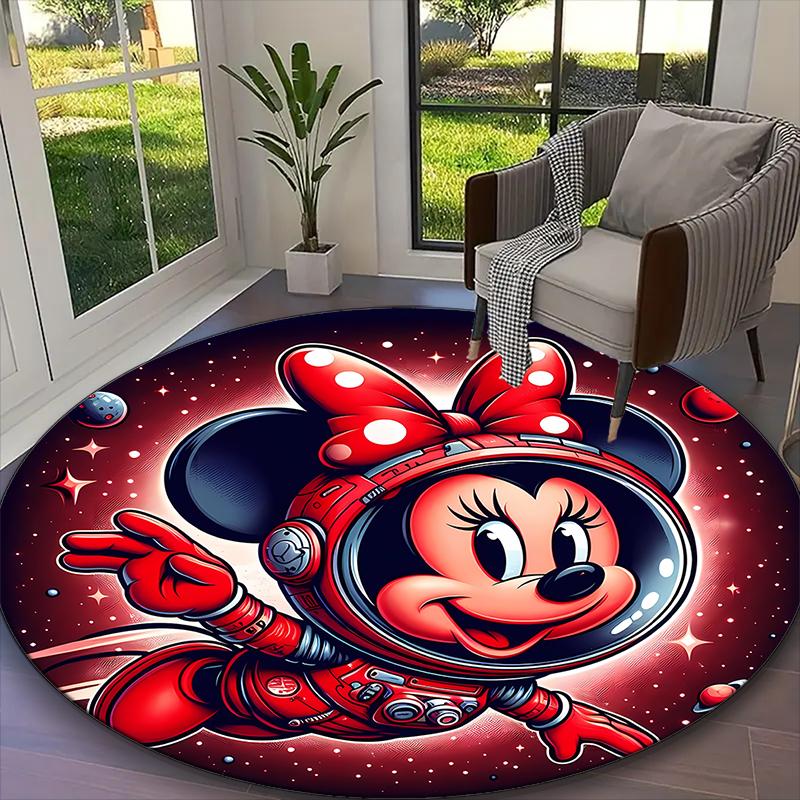 [1pc Minnie Mouse Red Bow Butterfly Floral Office Chair Carpet] Digital Printed Round Rug for Home & Game Room Use, Soft Indoor Sofa Chair Mat