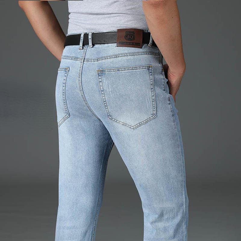 New Men's Business Casual Pants Male Mid Waist Elastic Slim Boot Cut Semi-Flared Four Seasons Bell Bottom Jeans 28-40