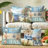 Beach Themed Pillow Covers - Ocean Road Sign DecorLiving Room Sofa Cushion Cover, Bedroom Room Decoration