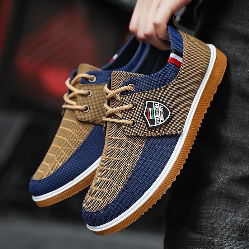 Fashion Men Canvas Shoes Spring New Breathable Platform Sneakers Vulcanize Shoe Fashion Brand Work Shoe Lightweight Lace-up Casual Shoes