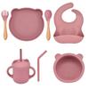 7PCS/Set Baby Silicone Sucker Bowl Plate Cup Bibs Spoon Fork Sets Children Non-slip Tableware Baby Feeding Dishes BPA Free