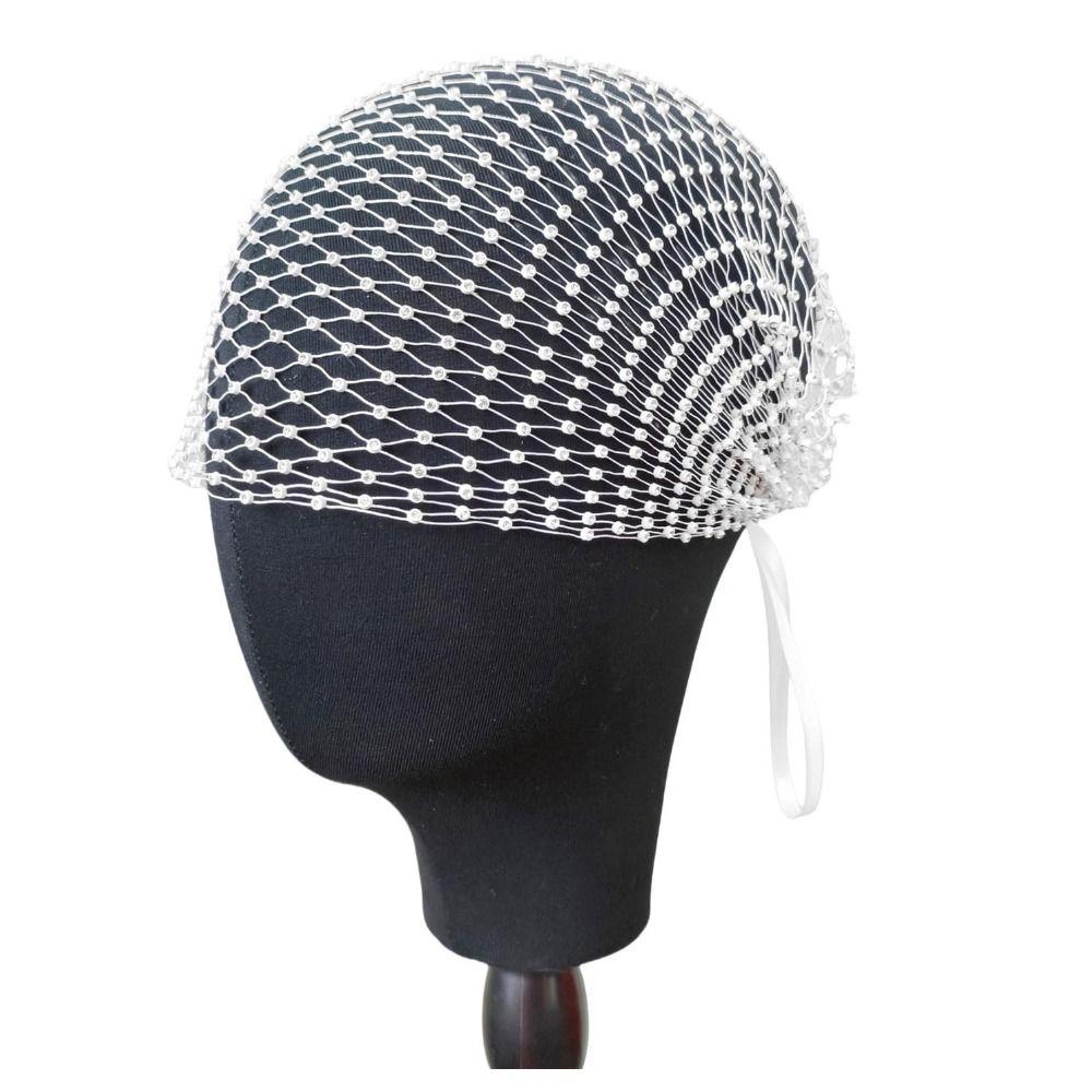 Elastic Rhinestone Face Veil Hollow Out Bridal Headwear Fishing Net Headcover  Cosplay Events