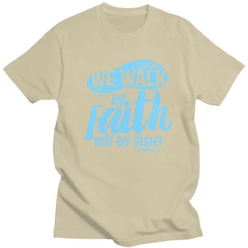 Мужские футболки на заказ в винтажном стиле 'Walk By Faith Not By Sight', повседневные, из чистого хлопка, оверсайз, подарок