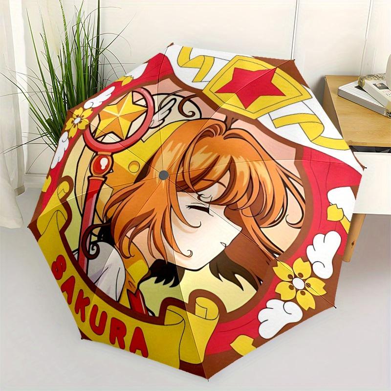 Cardcaptor Sakura Automatic Folding Windproof Umbrella with Sturdy Iron Frame, Portable Compact Travel Umbrella All-Season Use Parties027