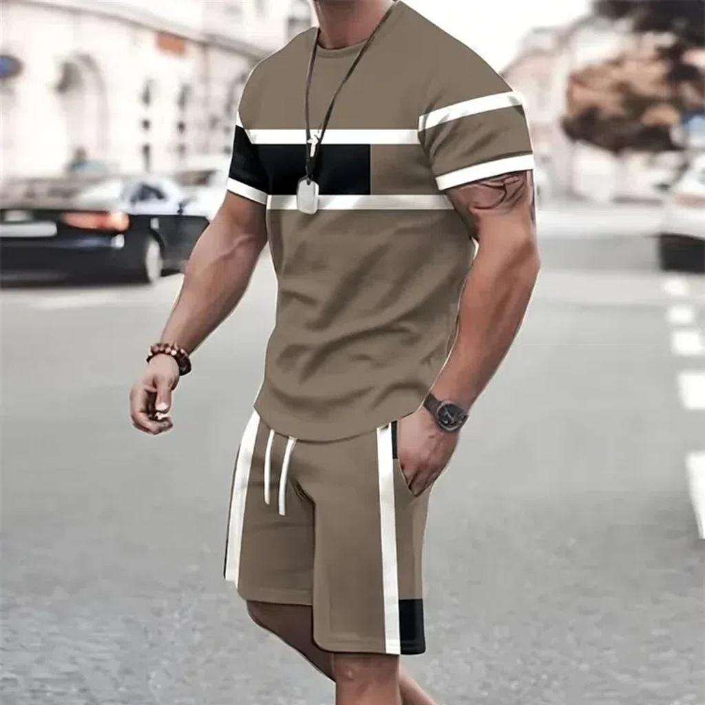 Summer Men's Sportswear Short-sleeved T-shirt Suit Two-piece Outdoor Travel Clothing Oversized Shorts Training Clothes