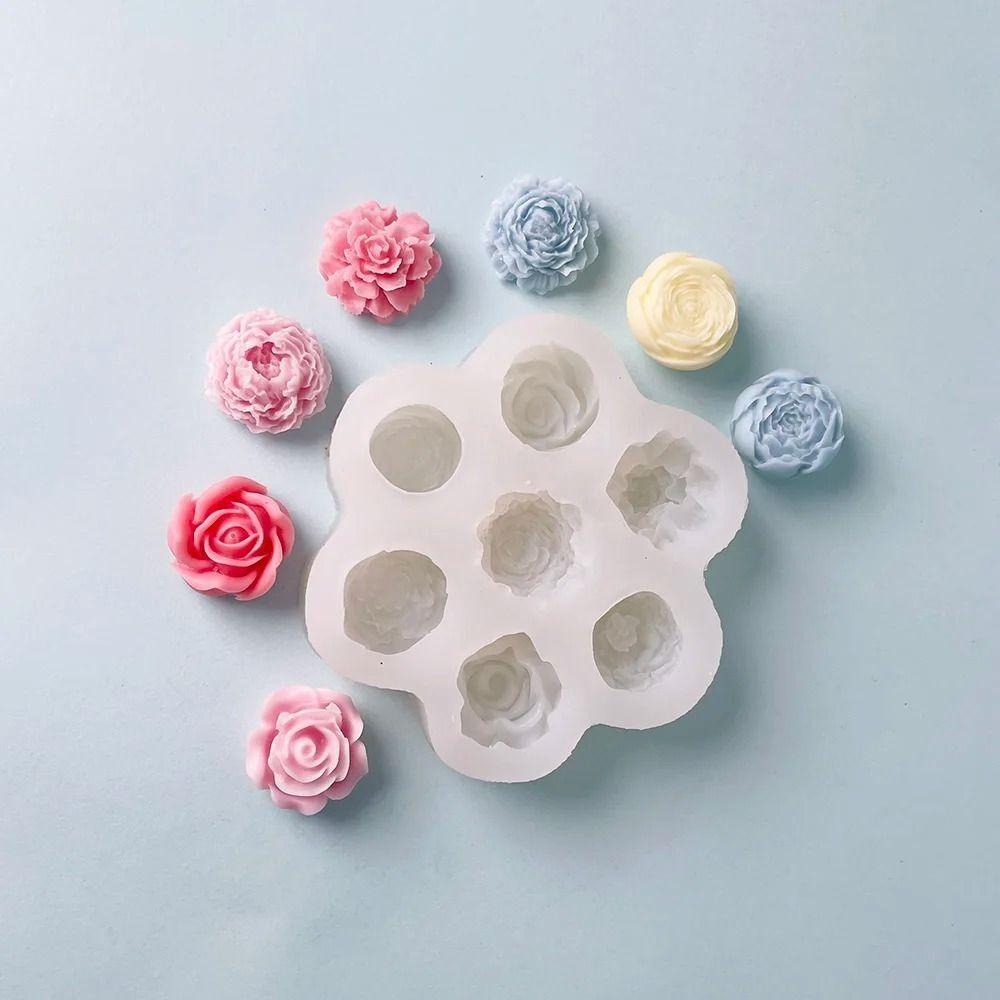 7 Cavity Chocolate Cake Baking Mold 3D Rose Peony Candle Soap Mold New Flower Silicone Molds