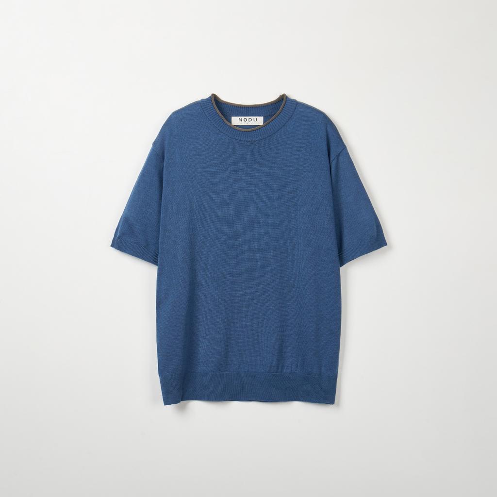 NODU Neck-Pointing Short Sleeve Knit [Blue]