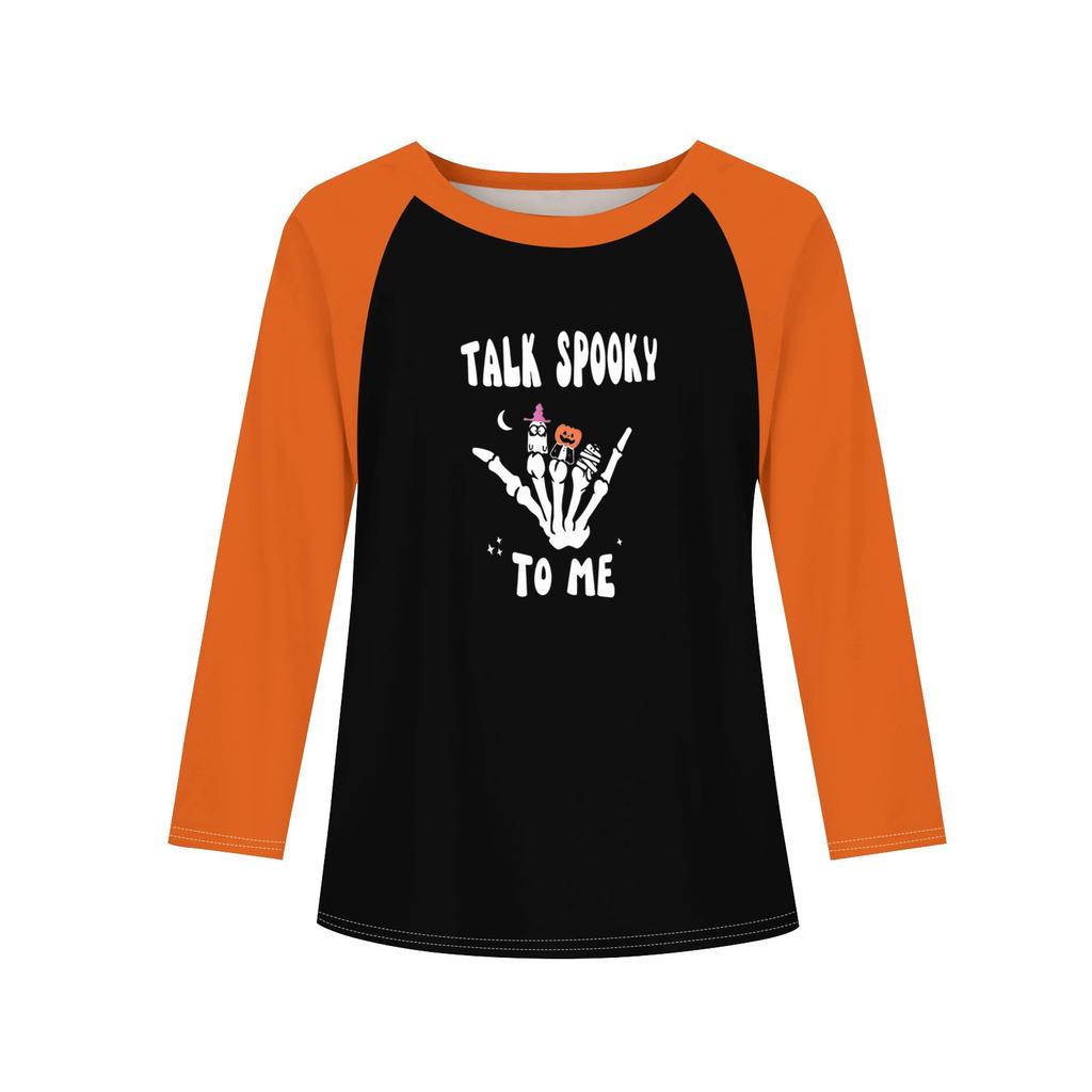 Футболки с длинным рукавом для девочек на Хэллоуин, детские осенние топы с круглым вырезом, базовые футболки 5-14 лет