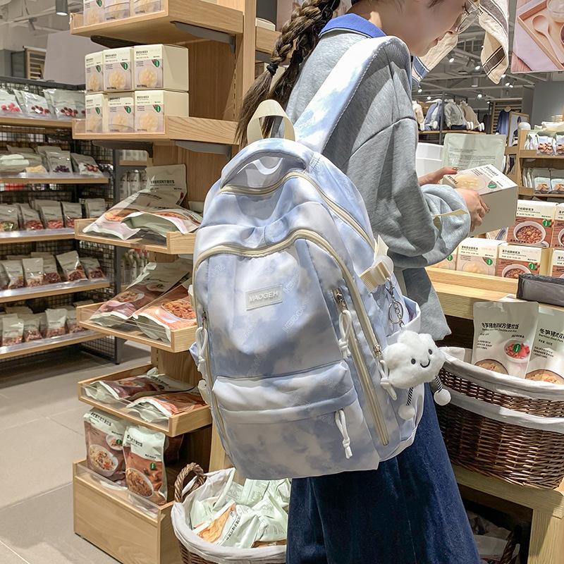 Schoolbag fashionable Korean version backpack school season new tie-dye large-capacity middle school student schoolbag sweet and fresh casual backpack