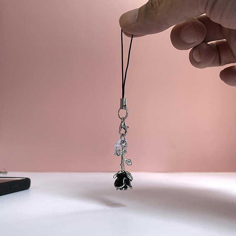 1 Piece of Alloy 3D Black Rose Dust Plug for Mobile Phones with a Lanyard Design Can Be Used as a Mobile Phone Accessory in Multiple Ways Can Also Be