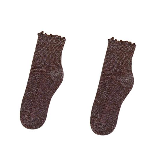 Fashion Women Solid Color Glitter Ribbed Breathable Cotton Middle Tube Socks