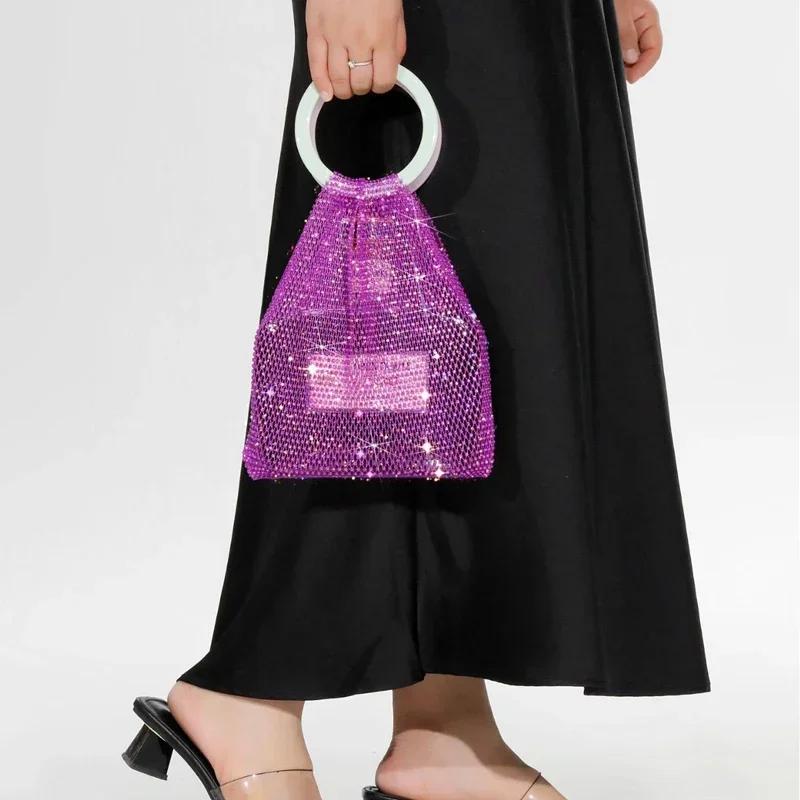 Портативная блестящая сумка-тоут для красного вина со стразами, полая, ручной вязки, для хранения бутылки с водой, кружки, легкая роскошь, подарок на день рождения
