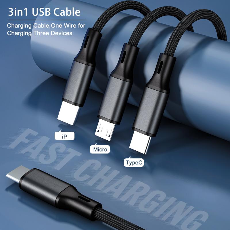 FONKEN 3 в 1 USB-кабель типа C к USB C Micro USB Кабель для зарядки телефона PD Кабель для быстрой зарядки для iPhone 12 Мобильный телефон Type-C Android Нейлоновый кабель