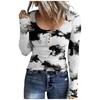 Women's T-shirt Fashion Casual Printed U Collar Button Long Sleeve Top