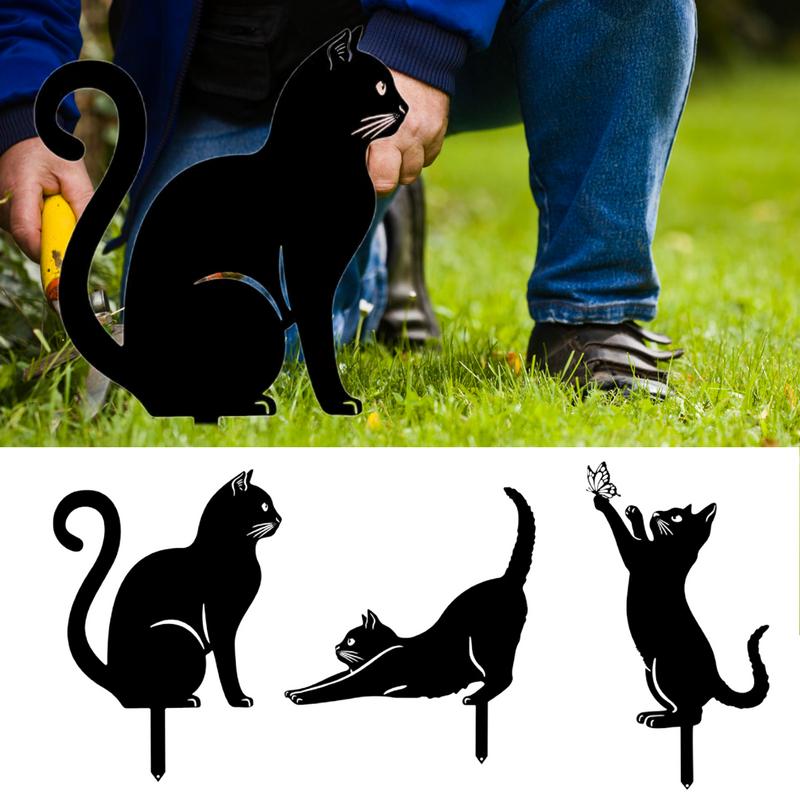 Black Cat Garden Stake Cute Metal Cat Statue Garden Statues Fine Craftsmanship Cat Patio Decorations For Yard Lawn Outside Patio