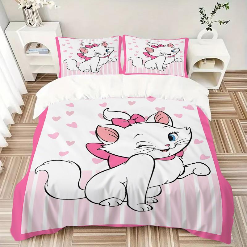 Pink Heart Aristocat Print 3Pcs Bedding Setduvet Cover With 2 Bedropillowcase Home Birthday Gift