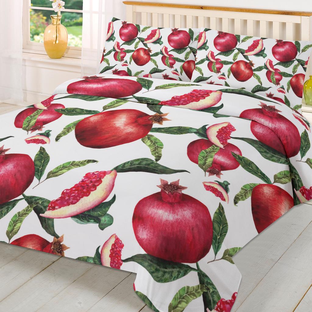 Summer Fruit Red Pomegranate Green Leaf Duvet Cover With Pillow Case Custom 3pcs Bedding Set Quilt Cover Double Bed Home Textile