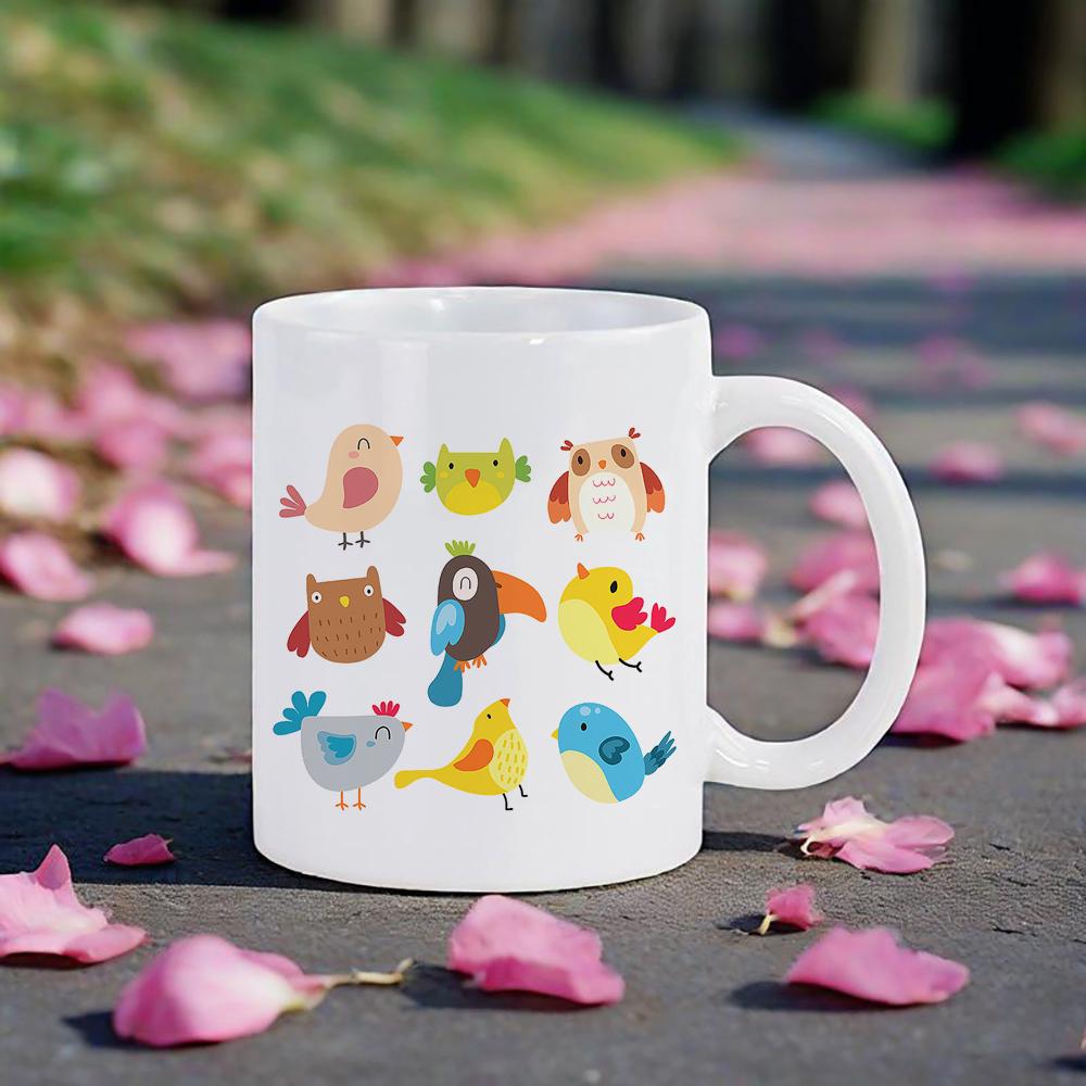 Various Birds Pattern Beer Mug Owl Themed Coffee Mugs Drinkware for Milk Juice Soup Cute Gift for Classmate Coworker Ceramic Cup