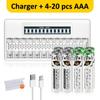 PALO 4-20pcs Rechargeable AA Batteries 1300mWh Li-Ion HR03 with LCD USB Battery Charger for Toys, Remote Controls