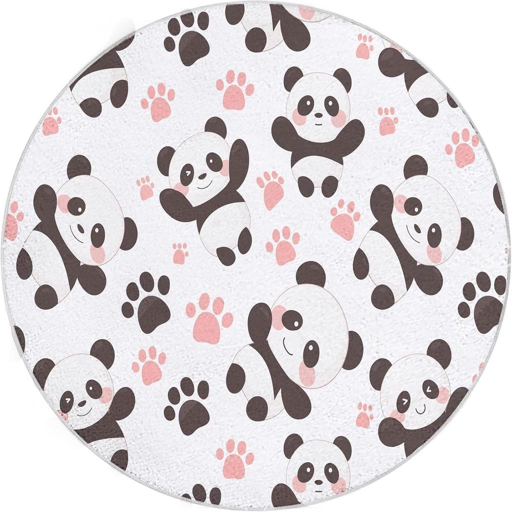 Круглый коврик с мультяшным принтом панды, моющийся ковер-дорожка с мультяшными животными - Нескользящий круглый ковер, абсорбирующий коврик
