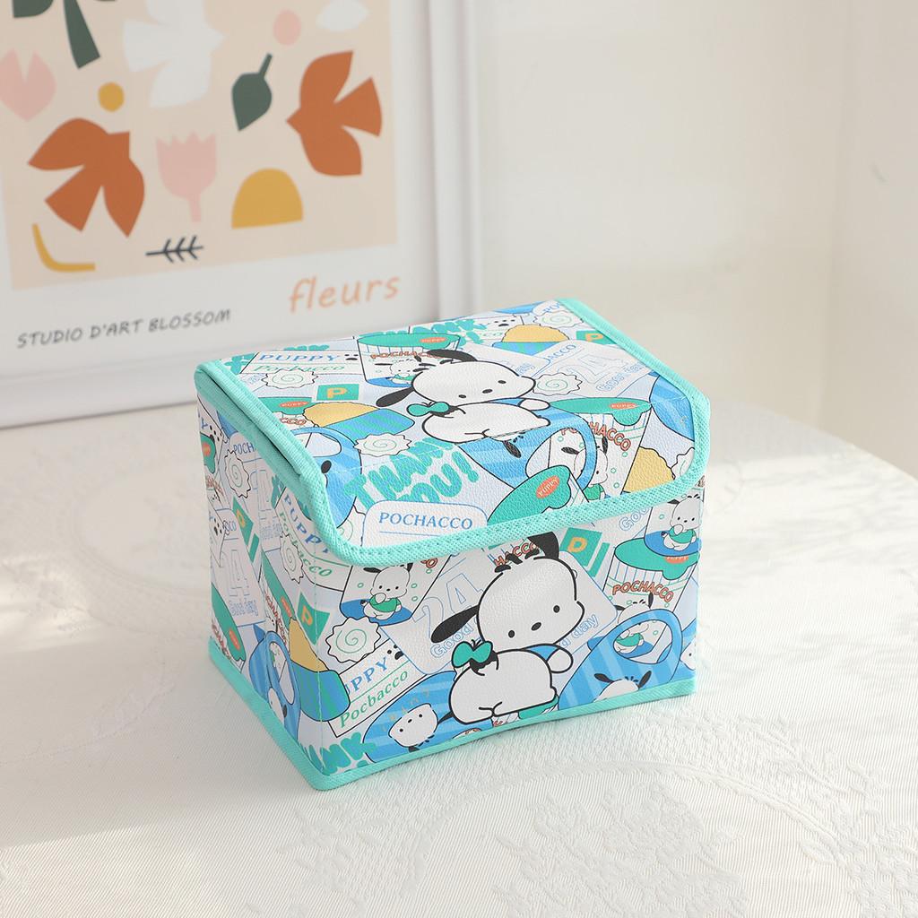 Hello Kitty Kuromi Cinnamoroll Melody Grid Pattern Foldable Flip Storage Box For Bedroom And Study