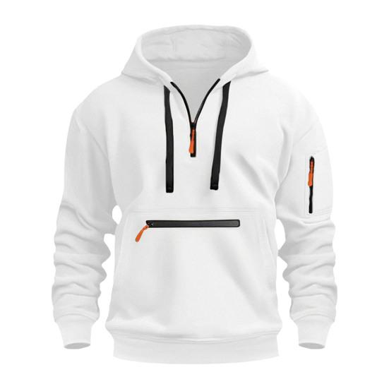 Осень-зима Мужская толстовка с капюшоном на молнии с декором, свободная эластичная манжета, шнурок, теплый пуловер средней длины, однотонный топ в стиле хип-хоп для занятий спортом, повседневной носки