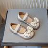 Spring Kids Leather Shoe Cute Sweet Crown Bowknot Princess Shoes for Girls 2024 Fashion Black Beige Children's Flats Mary Janes