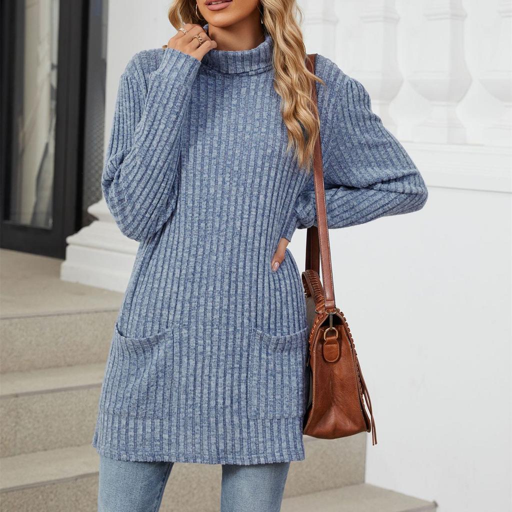 HNXC Женская мода, повседневный однотонный принт, осень-зима, свободные свитера с длинным рукавом и высоким воротом