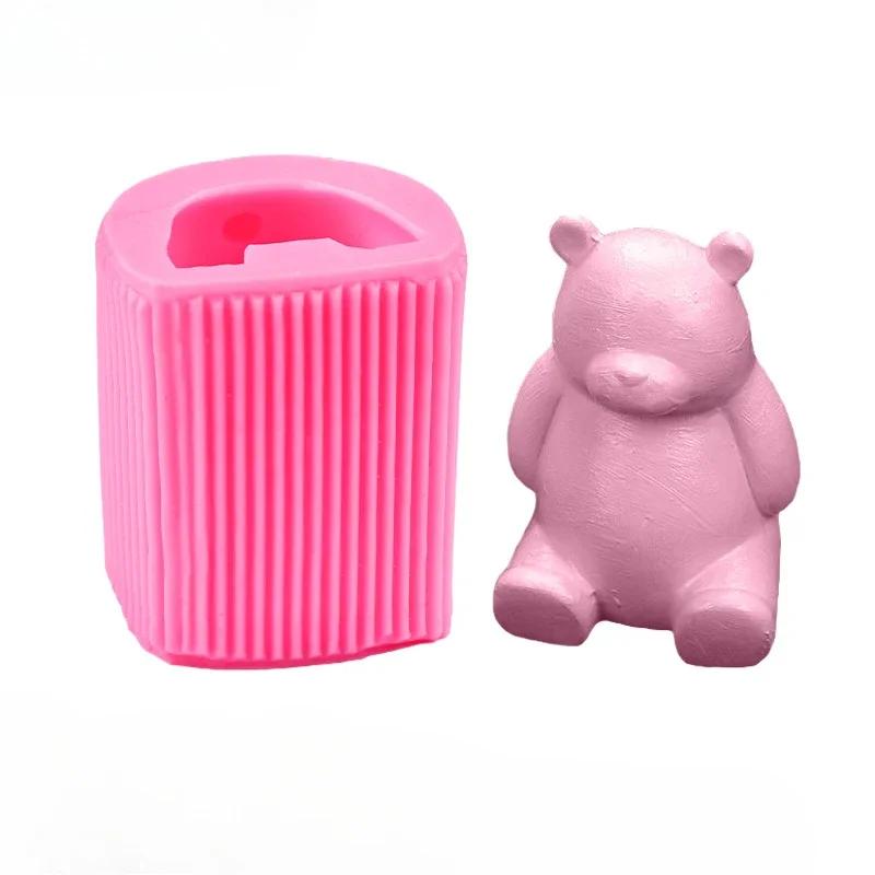3D Сидящий Медведь DIY Ароматерапия Гипсовая Свеча Расширяющийся Камень Ручная Работа Декор Силиконовая Форма Мультяшный Медведь Переворачивающаяся Форма для Конфет
